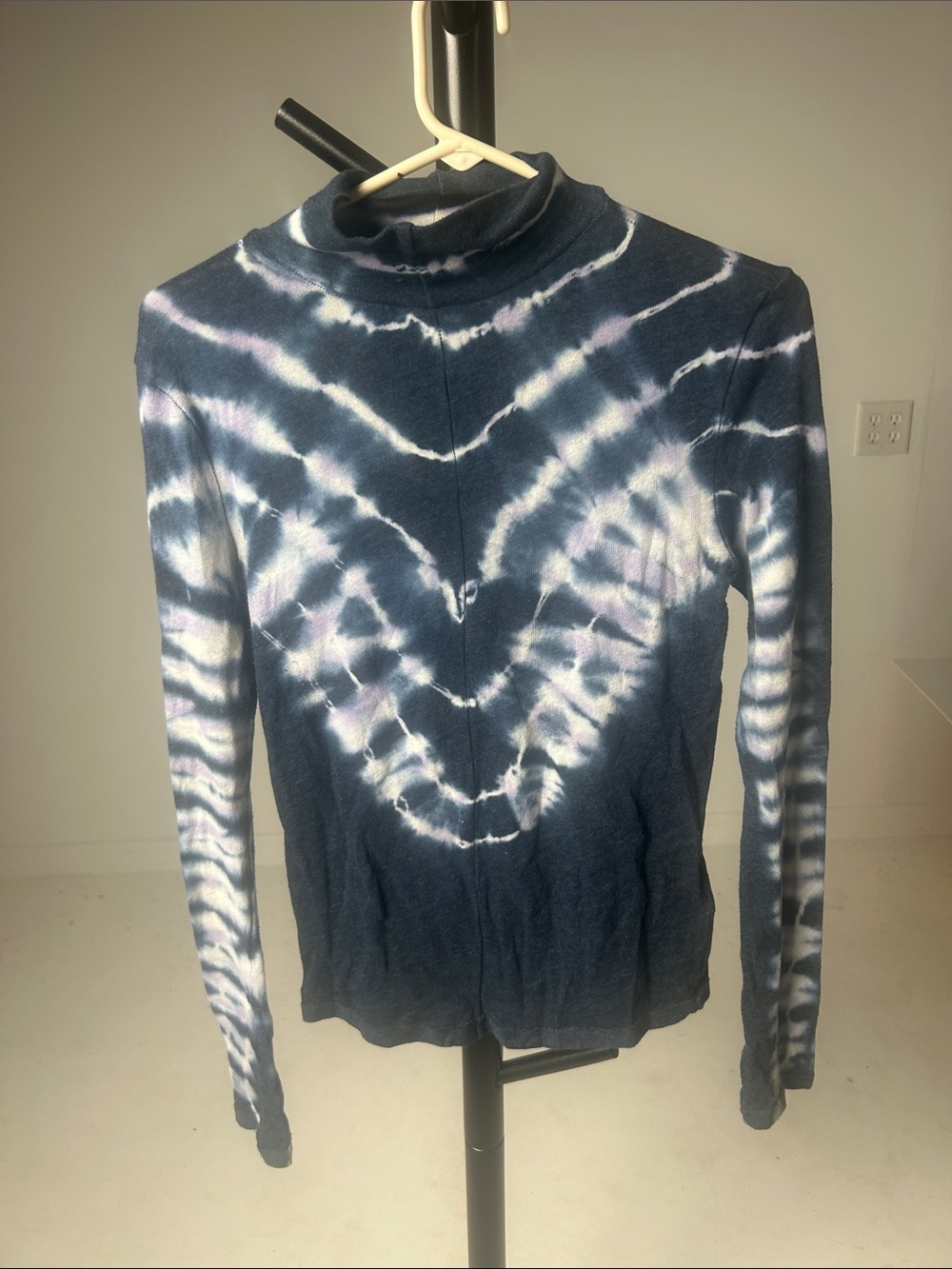 We The Free Blue & White Tie-Dye Turtleneck Top